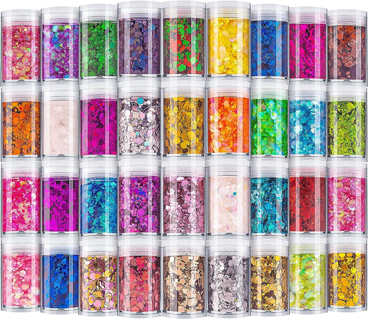 Holographic Chunky Glitter, Set of 36 Colors Craft Glitter Sparkle Sequins, Cosmetic Glitter Flake for Epoxy Resin, Body, Face, Eye, Nail Arts, Slime Making, Wedding Festival Party Decoration